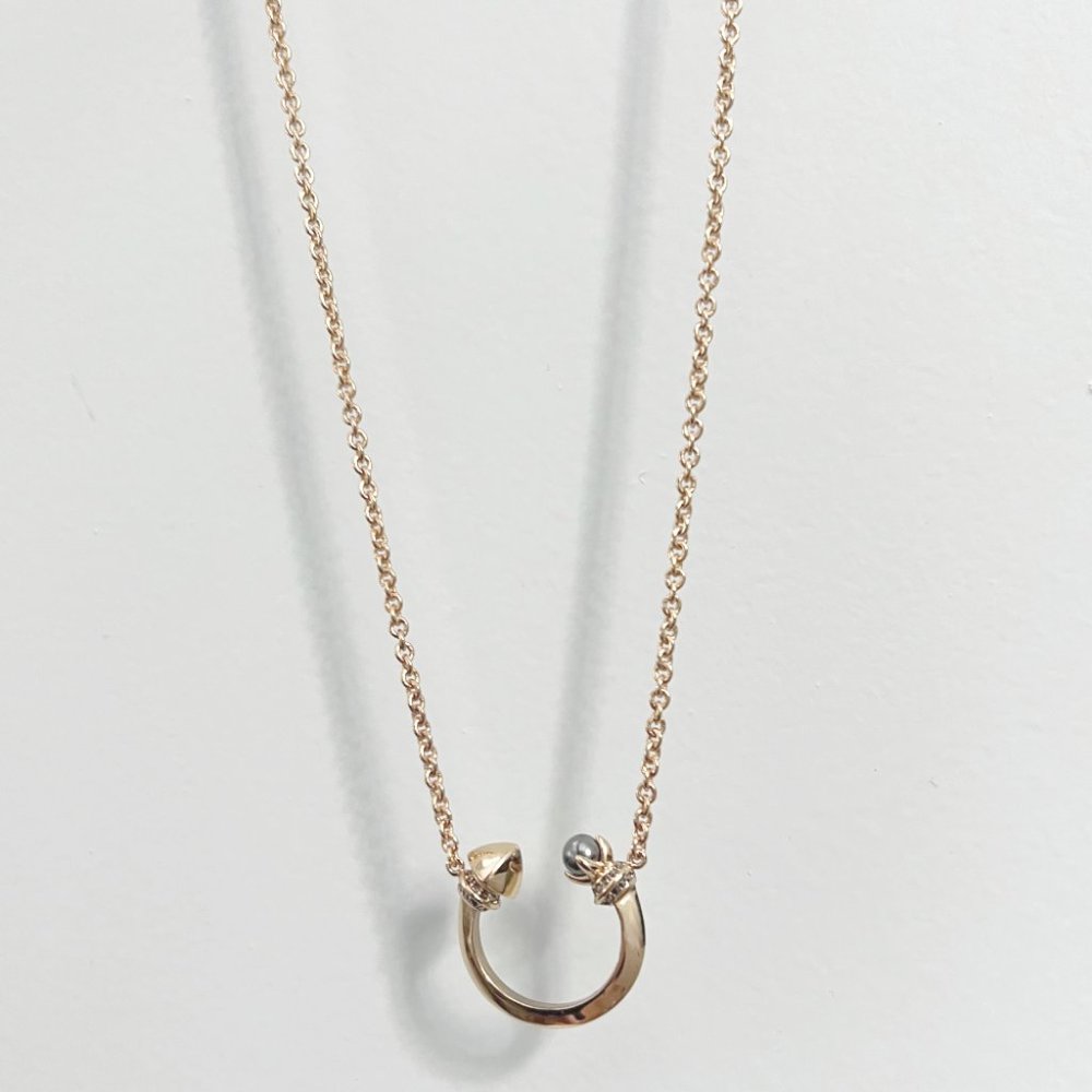 Rebecca Minkoff Gold Tone Long Cuff Pendant Necklace with Black Pearl & Hematite